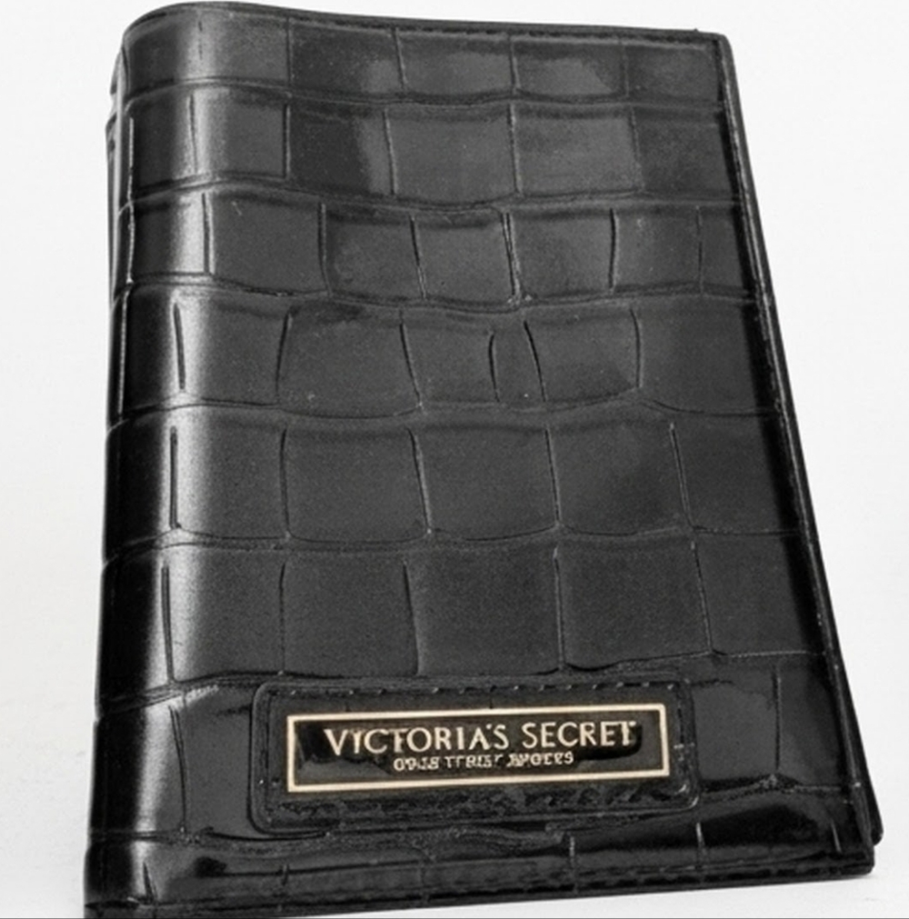Nip luxury VS black midnight blue vegan croc passport cover limited ed gold logo